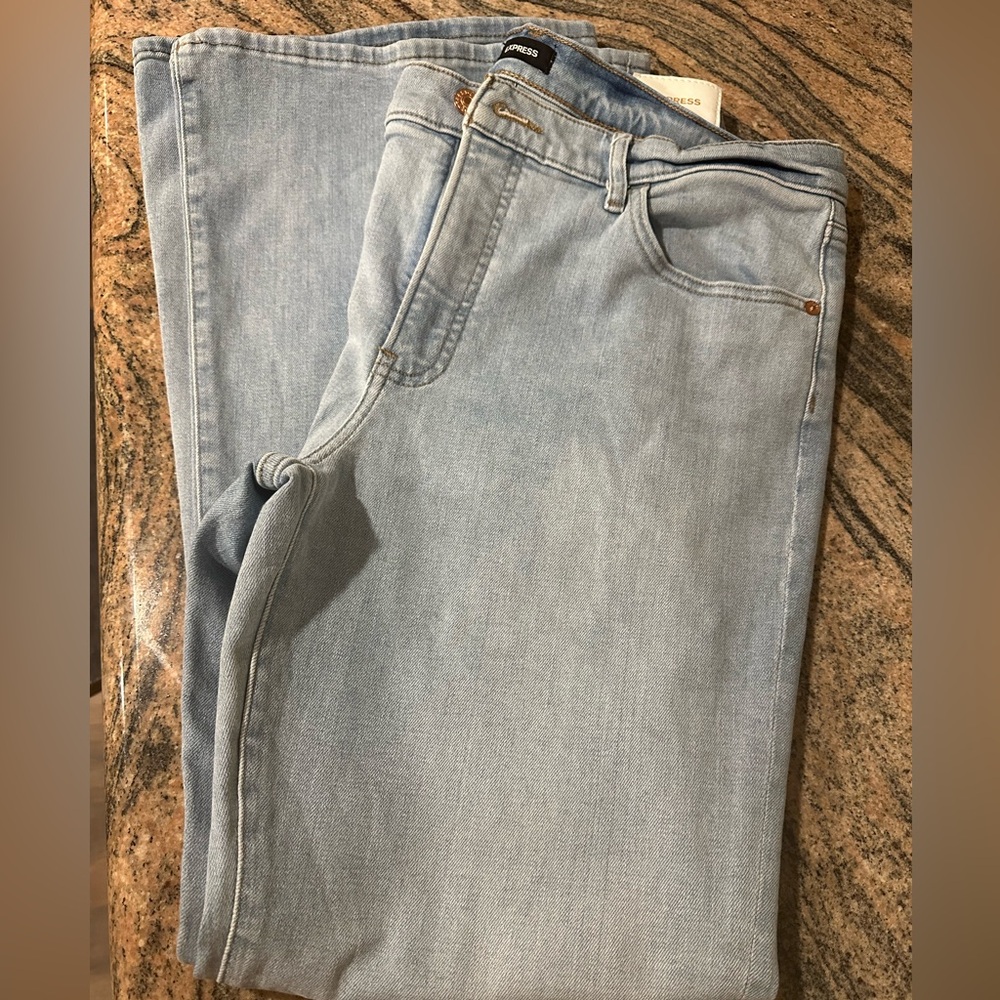 Express 70’s Flare Mid-Rise Jeans, Size 14 Regular, Light Wash